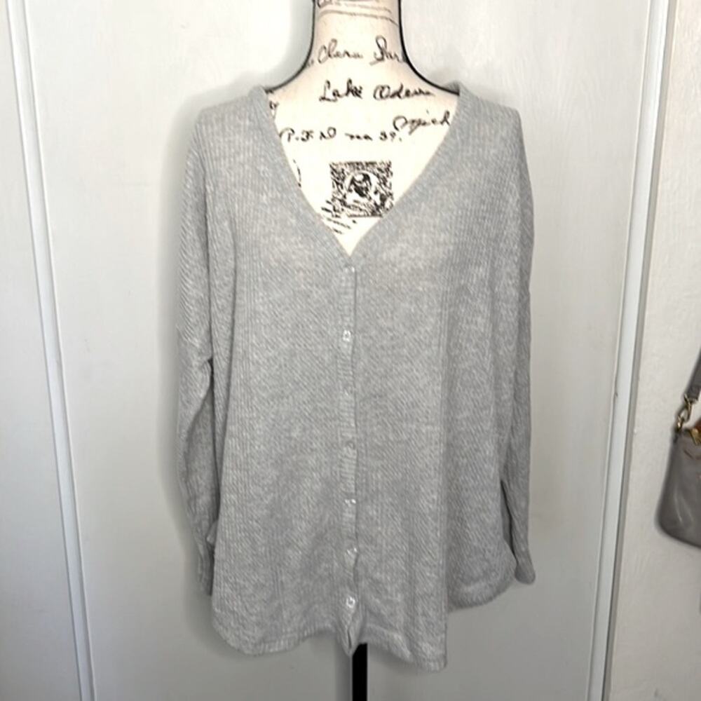 Colsie Gray Thermal Long Sleeve Button Down Top Size XL